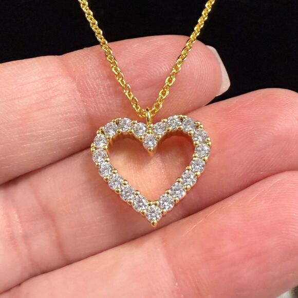 NEW 14 Karat Gold Plated CZ Heart Necklace Gold Heart Pendant Necklace - Picture 2 of 9